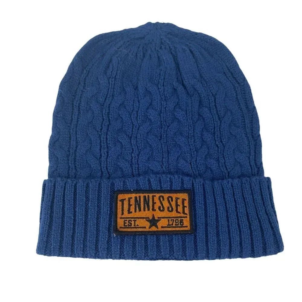Tennessee Beanie American Crown Blue Cable Knit Orange Patch Adult One Size Cap